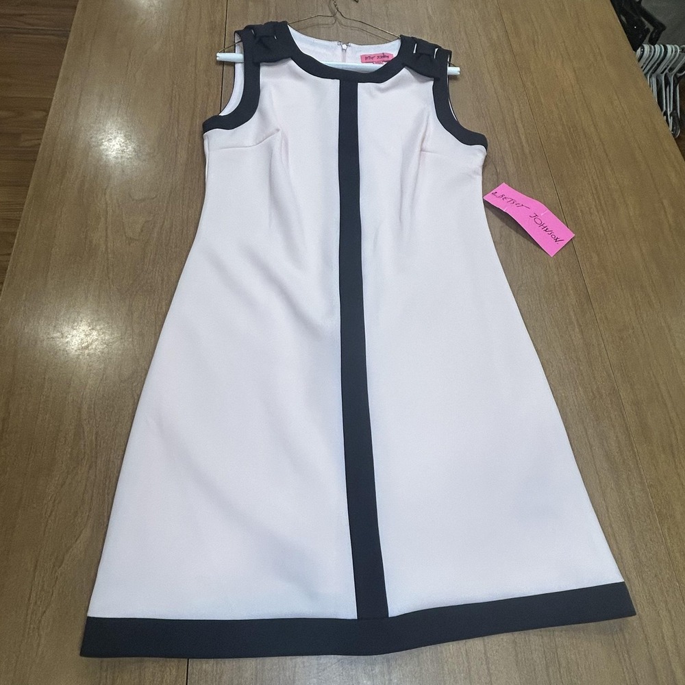 Betsey Johnson Dress Womens 10 Pink Colorblock Sheath Bow Lined Knee Length